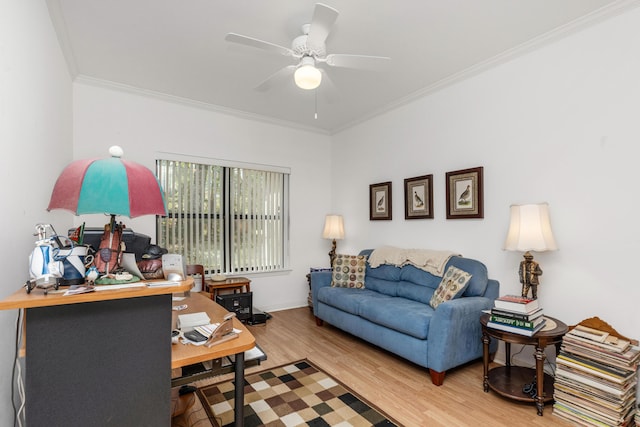 446 Marion Dr, Niceville, FL 32578 - office space featuring wood finished floors, ceiling fan, and ornamental molding