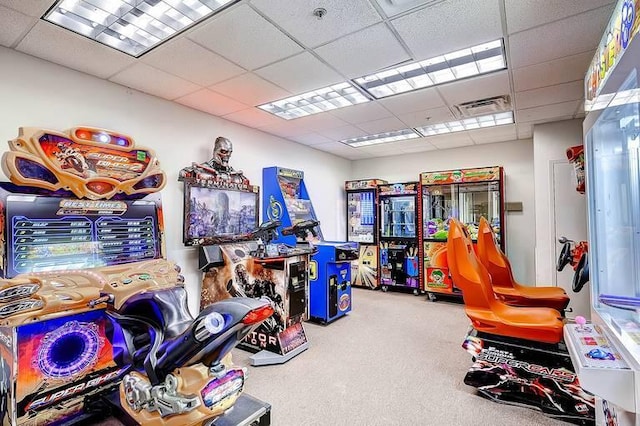 16819 Front Beach Rd Unit 210, Panama City Beach, FL 32413 - game room featuring a paneled ceiling and carpet flooring