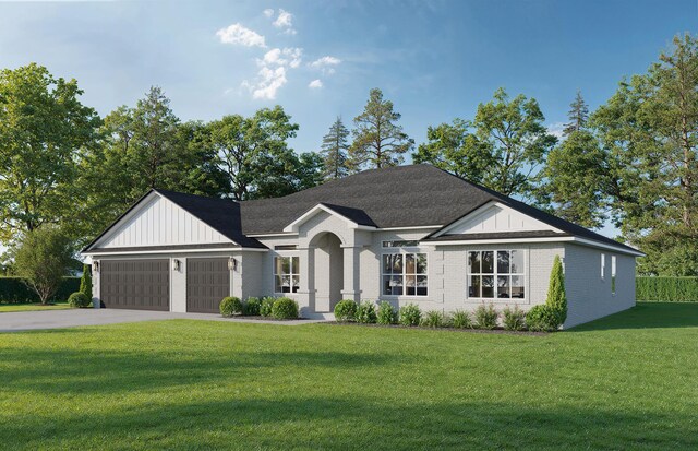 6676 Redfield St, Navarre, FL 32566 - view of front of property with an attached garage, board and batten siding, a front lawn, and concrete driveway