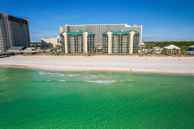 9850 S Thomas Dr Unit 205W, Panama City Beach, FL 32408 - aerial view featuring a view of city, a view of the beach, and a water view