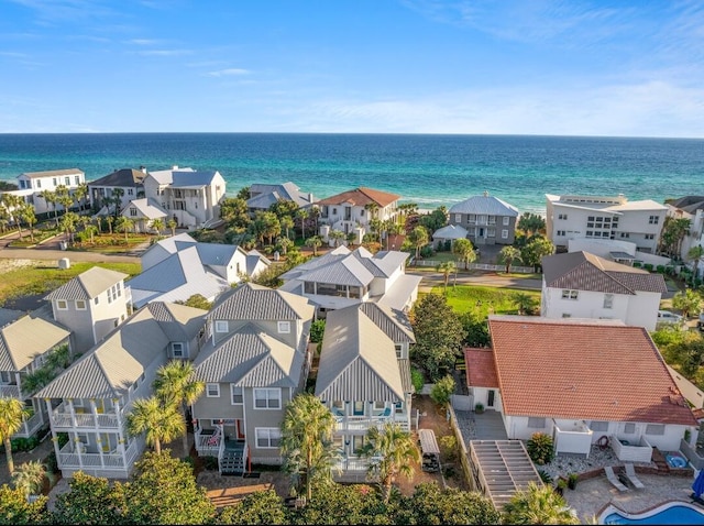 aerial view featuring a residential view and a water view