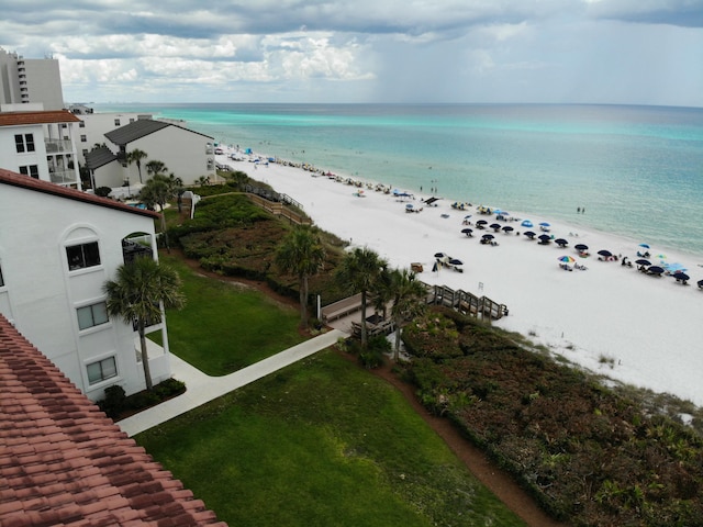 view of water feature featuring a beach view