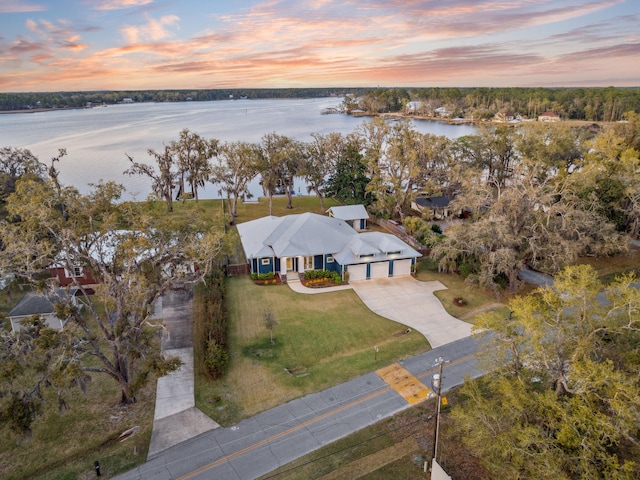 aerial view with a water view