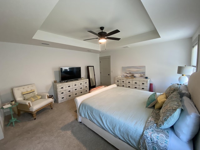 3784 Redbud Way, Panama City, FL 32404 - bedroom with carpet flooring, ceiling fan, visible vents, and a raised ceiling