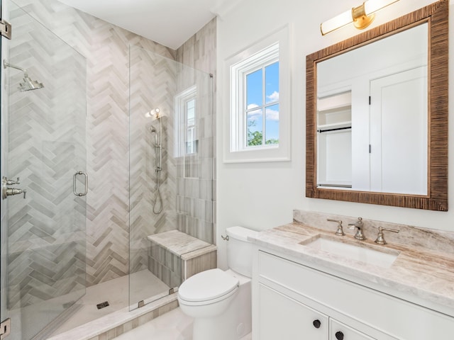 267 Tyler Dr, Santa Rosa Beach, FL 32459 - bathroom with toilet, vanity, and a shower stall