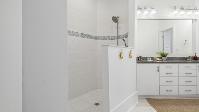 294 Gulfview Cir, Santa Rosa Beach, FL 32459 - full bath with double vanity, a walk in shower, marble finish floor, and a sink
