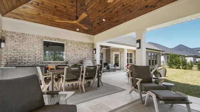 view of patio / terrace featuring outdoor dining area and ceiling fan