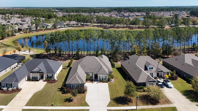 aerial view with a residential view and a water view