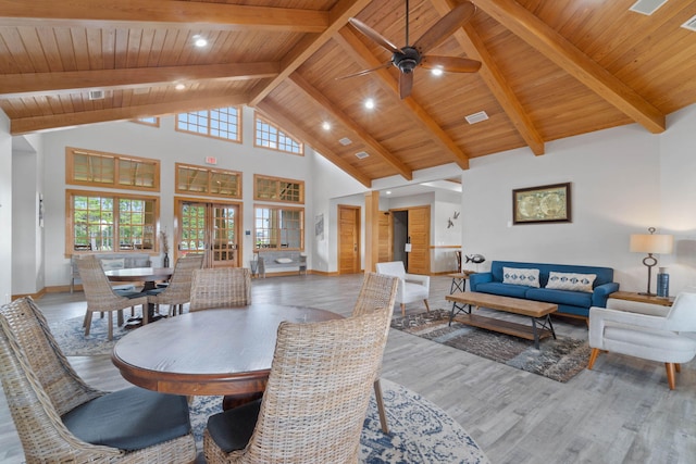 194 Mill Pond Cv, Freeport, FL 32439 - dining area with wood finished floors, wood ceiling, plenty of natural light, beamed ceiling, and high vaulted ceiling