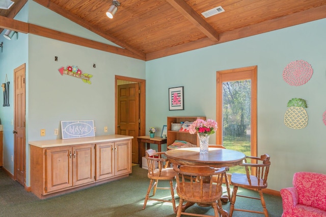 24776 Fifth Ave, Florala, AL 36442 - carpeted dining space with visible vents, lofted ceiling, and wooden ceiling