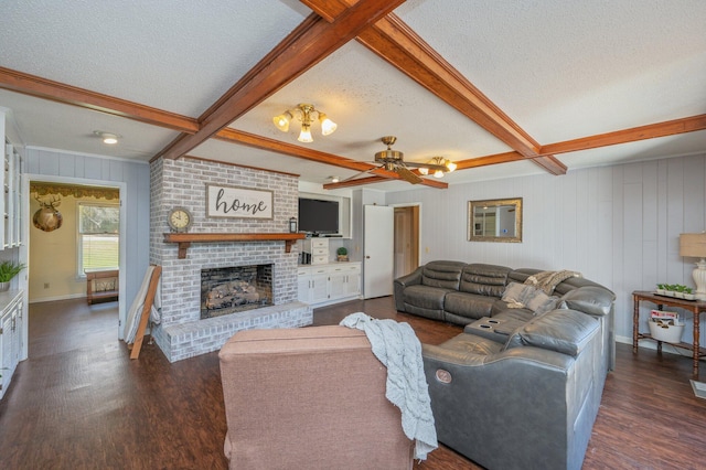 24776 Fifth Ave, Florala, AL 36442 - living room featuring beamed ceiling, wood finished floors, and a textured ceiling