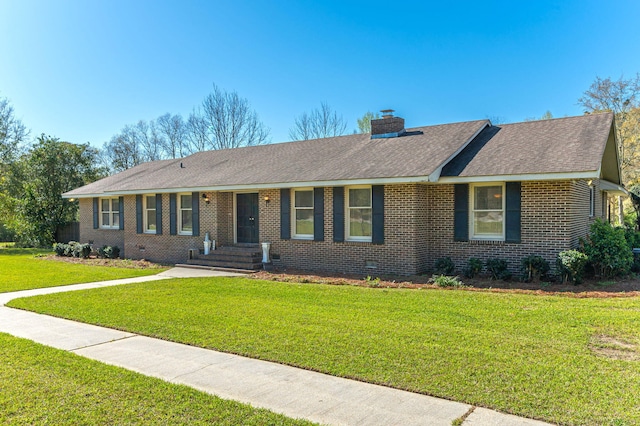 24776 Fifth Ave, Florala, AL 36442 - ranch-style house featuring roof with shingles, a front yard, crawl space, brick siding, and a chimney