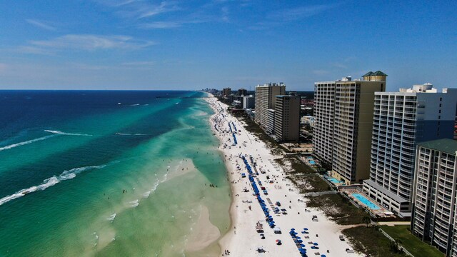 10519 Front Beach Rd Unit 1904B, Panama City Beach, FL 32407 - drone / aerial view with a view of city, a view of the beach, and a water view