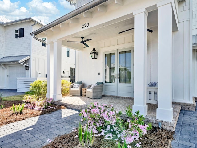 290 White Cottage Rd, Santa Rosa Beach, FL 32459 - view of patio featuring a ceiling fan and french doors