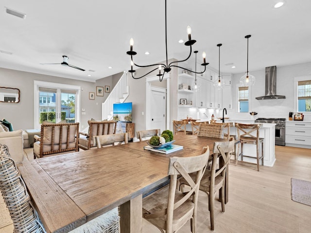 290 White Cottage Rd, Santa Rosa Beach, FL 32459 - dining room with visible vents, recessed lighting, light wood-style flooring, and a ceiling fan