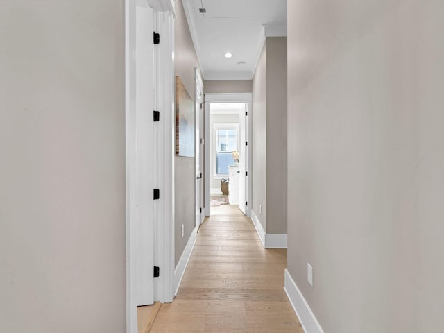 290 White Cottage Rd, Santa Rosa Beach, FL 32459 - hallway with light wood-style flooring, ornamental molding, and baseboards