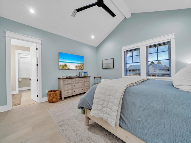 290 White Cottage Rd, Santa Rosa Beach, FL 32459 - bedroom with recessed lighting, ceiling fan, beam ceiling, and light wood-style floors