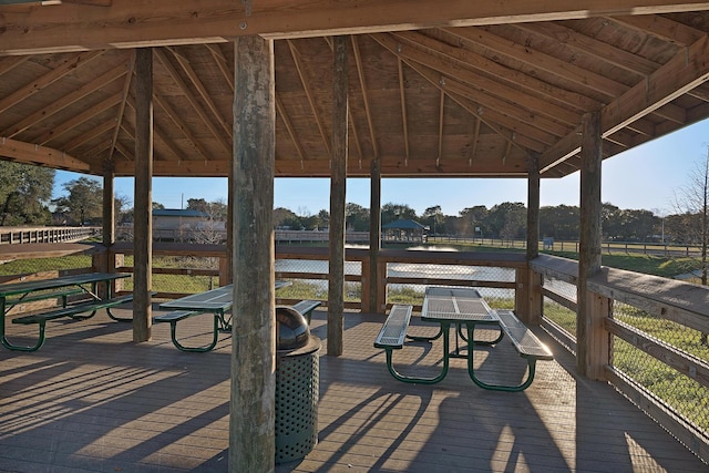 wooden terrace with a gazebo