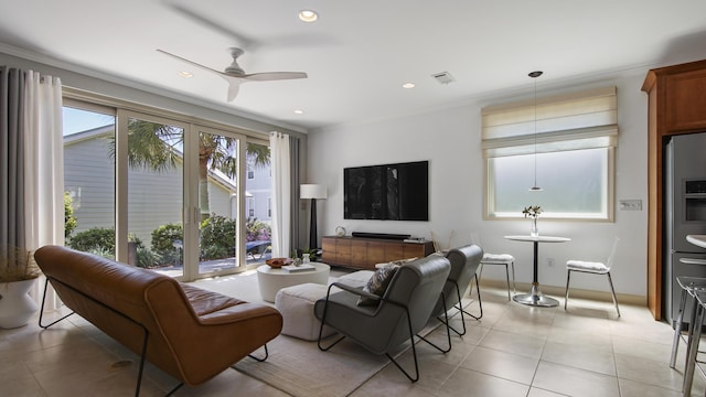 13 Taylor Krenkel Ct, Santa Rosa Beach, FL 32459 - living room with visible vents, ceiling fan, recessed lighting, and light tile patterned floors
