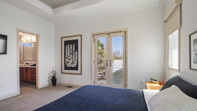 13 Taylor Krenkel Ct, Santa Rosa Beach, FL 32459 - bedroom with carpet floors, access to exterior, multiple windows, and ornamental molding