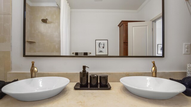 13 Taylor Krenkel Ct, Santa Rosa Beach, FL 32459 - bathroom featuring vanity, ornamental molding, and a tile shower