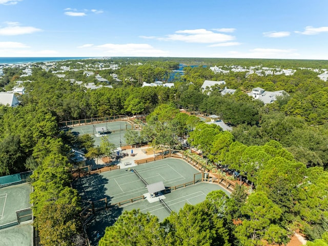 drone / aerial view with a forest view