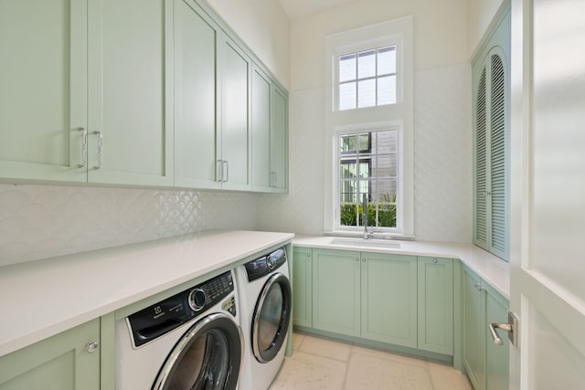 342 Windsong Dr, Inlet Beach, FL 32461 - laundry room featuring cabinet space, a sink, washer and dryer, and plenty of natural light