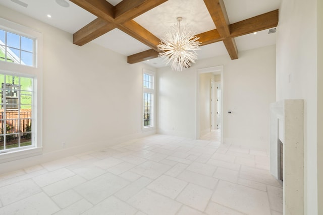 342 Windsong Dr, Inlet Beach, FL 32461 - spare room featuring coffered ceiling, baseboards, a chandelier, and beamed ceiling