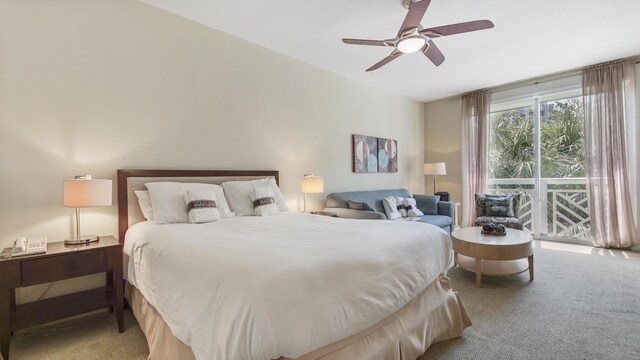 carpeted bedroom featuring a ceiling fan