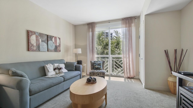 living room featuring baseboards and carpet flooring