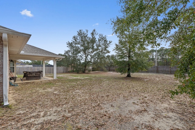 view of yard featuring a patio and a fenced backyard
