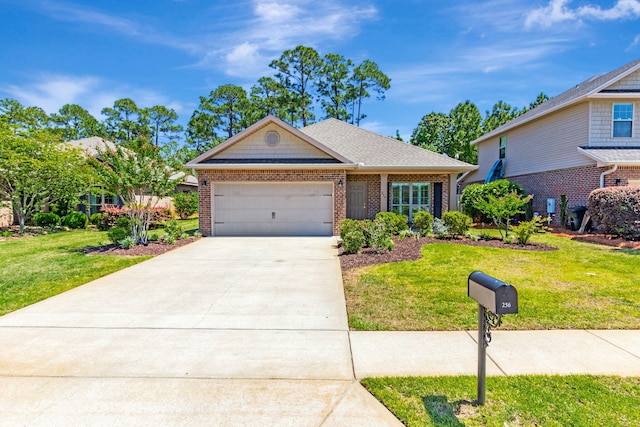 256 Cocobolo Dr, Santa Rosa Beach, FL 32459 - single story home with a garage, a front lawn, brick siding, and concrete driveway