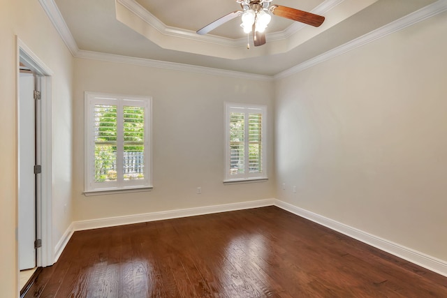 256 Cocobolo Dr, Santa Rosa Beach, FL 32459 - unfurnished room featuring a raised ceiling, dark wood finished floors, a ceiling fan, and plenty of natural light