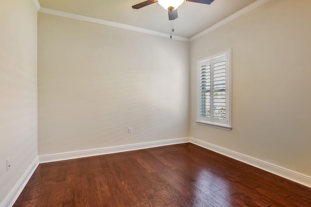 256 Cocobolo Dr, Santa Rosa Beach, FL 32459 - empty room featuring crown molding, a ceiling fan, baseboards, and dark wood-style flooring