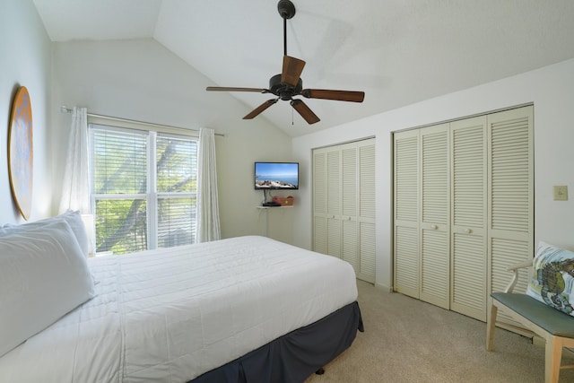 9815 W US Highway 98 Unit 215, Miramar Beach, FL 32550 - bedroom featuring two closets, carpet flooring, ceiling fan, and lofted ceiling