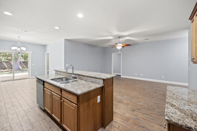 8393 New Orleans Ct, Navarre, FL 32566 - kitchen featuring a sink, dishwasher, wood finished floors, ceiling fan, and recessed lighting