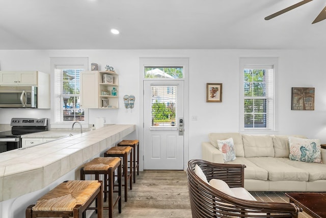 198 Somerset Bridge Rd Unit 117, Santa Rosa Beach, FL 32459 - living area featuring recessed lighting, a healthy amount of sunlight, light wood finished floors, and ceiling fan