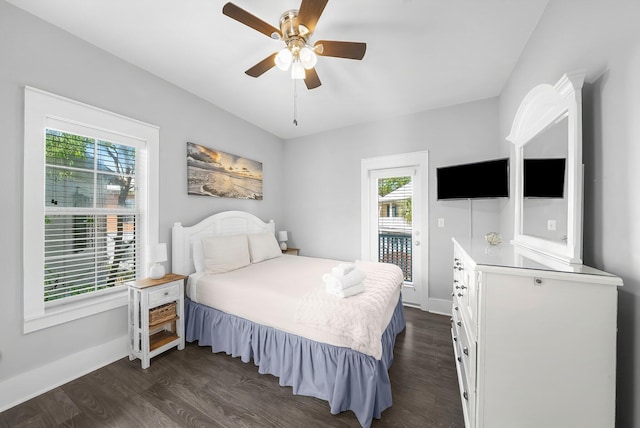 198 Somerset Bridge Rd Unit 117, Santa Rosa Beach, FL 32459 - bedroom featuring dark wood-type flooring, baseboards, and ceiling fan