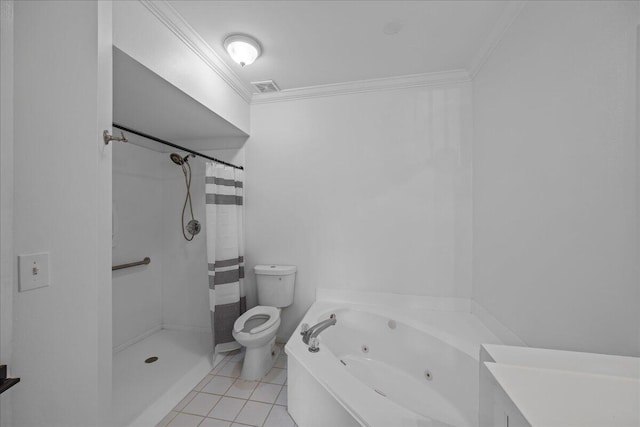 212 Harbor Blvd Unit 205, Destin, FL 32541 - full bath featuring crown molding, a whirlpool tub, toilet, tile patterned flooring, and a shower with curtain