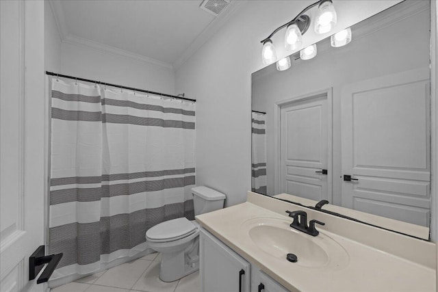 212 Harbor Blvd Unit 205, Destin, FL 32541 - full bathroom featuring ornamental molding, tile patterned floors, toilet, vanity, and curtained shower