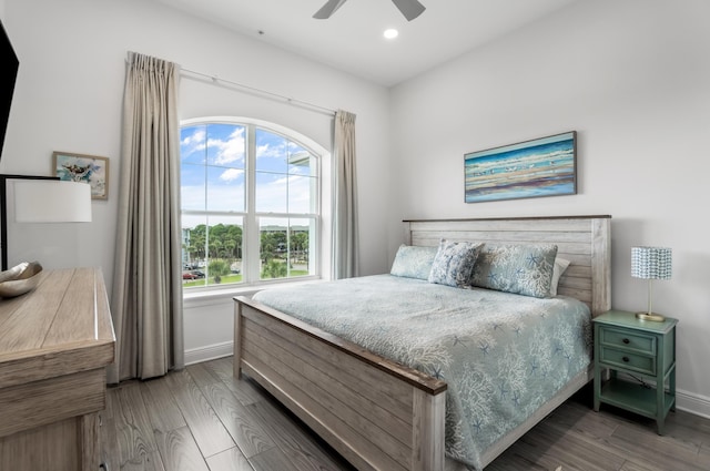 1740 S County Highway 393 # 301, Santa Rosa Beach, FL 32459 - bedroom featuring a ceiling fan, recessed lighting, baseboards, and wood finished floors