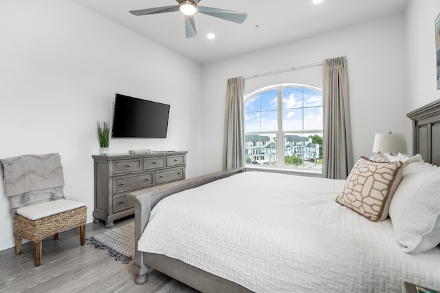 1740 S County Highway 393 # 301, Santa Rosa Beach, FL 32459 - bedroom with recessed lighting, light wood-style floors, and a ceiling fan