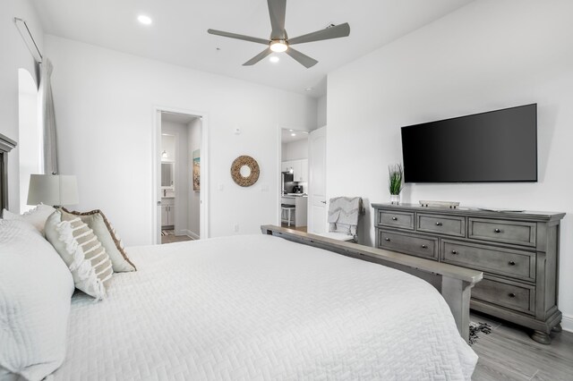 1740 S County Highway 393 # 301, Santa Rosa Beach, FL 32459 - bedroom featuring recessed lighting, baseboards, ensuite bath, light wood finished floors, and ceiling fan