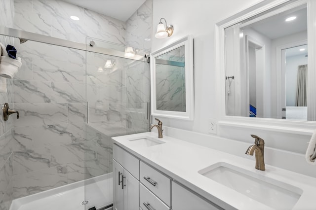 1740 S County Highway 393 # 301, Santa Rosa Beach, FL 32459 - bathroom featuring double vanity, a sink, and a marble finish shower