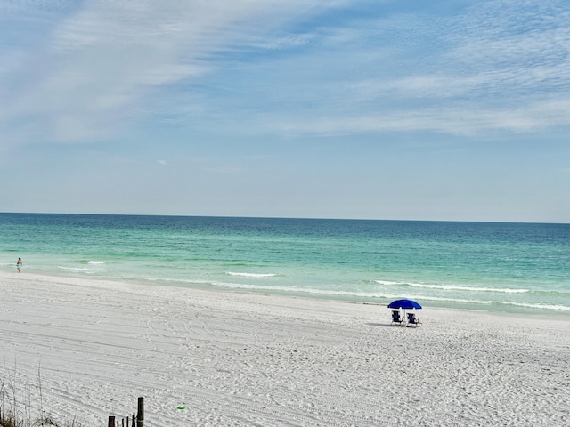 view of water feature featuring a beach view