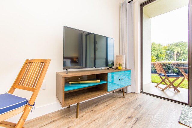 living area with wood finished floors
