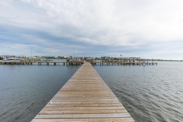 view of dock with a water view