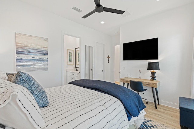 197 Suwannee Dr Lot 18, Watersound, FL 32461 - bedroom with visible vents, baseboards, recessed lighting, a sink, and light wood-type flooring