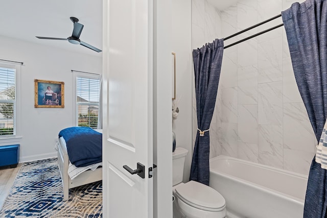 197 Suwannee Dr Lot 18, Watersound, FL 32461 - bathroom with toilet, shower / bathtub combination with curtain, ensuite bath, baseboards, and ceiling fan