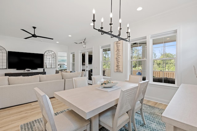 197 Suwannee Dr Lot 18, Watersound, FL 32461 - dining space featuring light wood-style flooring, baseboards, ornamental molding, recessed lighting, and a ceiling fan
